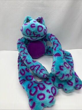 Plush Teal & Purple Leopard-Print Frog Toy - Soft Stretchy Arms